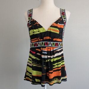 BCBG Maxazria Top Women's M Poppy Multicolor Stretch Pleated Sleeveless